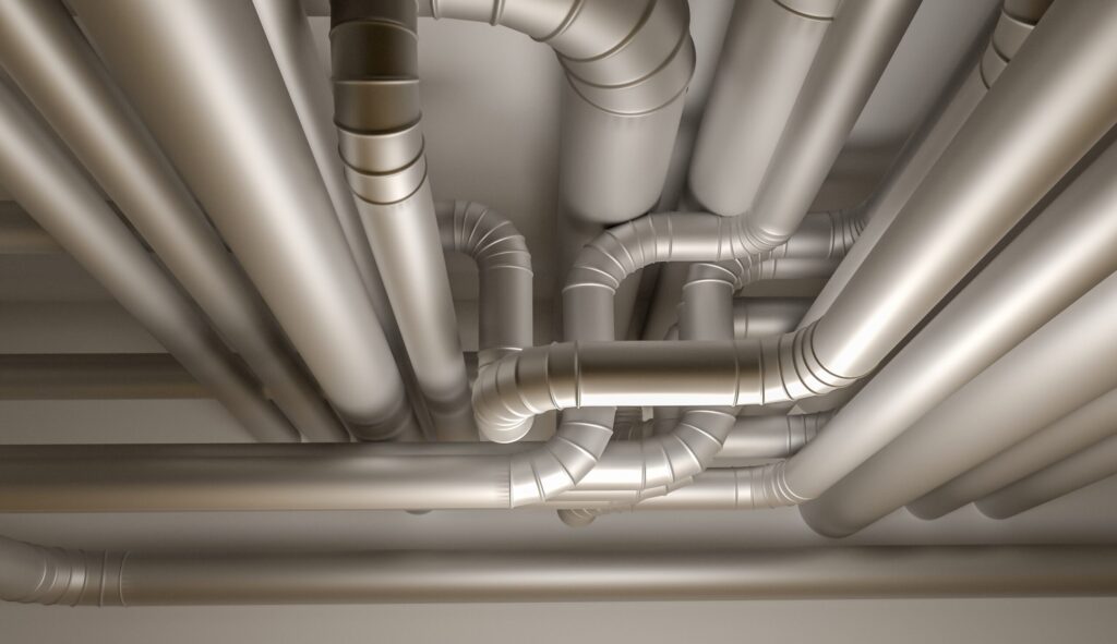 A bunch of pipes that are in the air